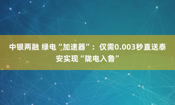 中银两融 绿电“加速器”：仅需0.003秒直送泰安实现“陇电入鲁”